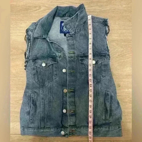 Vintage Route 66 Denim Cutoff Jacket Vest Custom With Skull And Vans Patch M - Picture 9 of 9